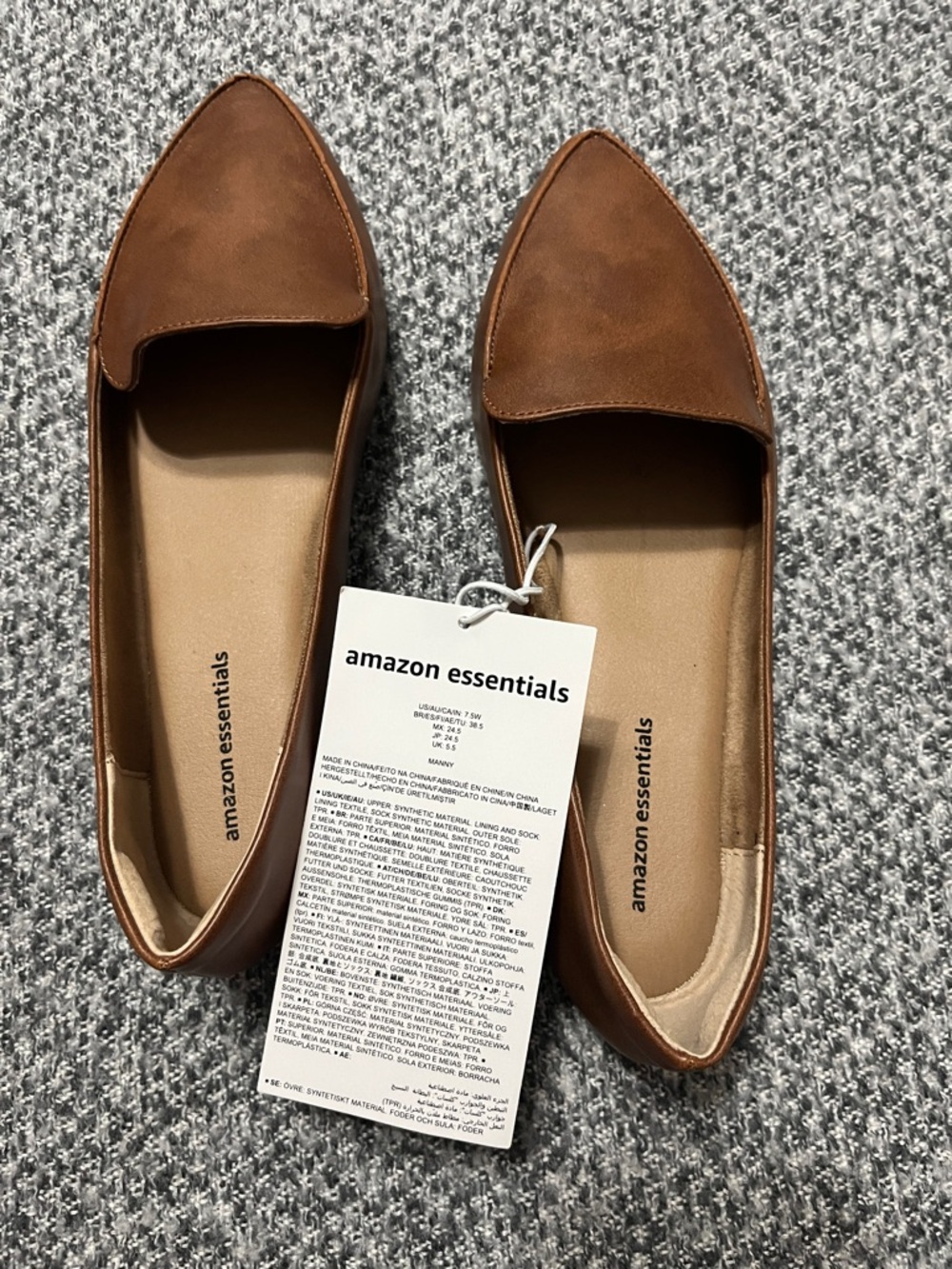 Amazon Essentials Women's Tan Pointed Toe Slip-On Flats